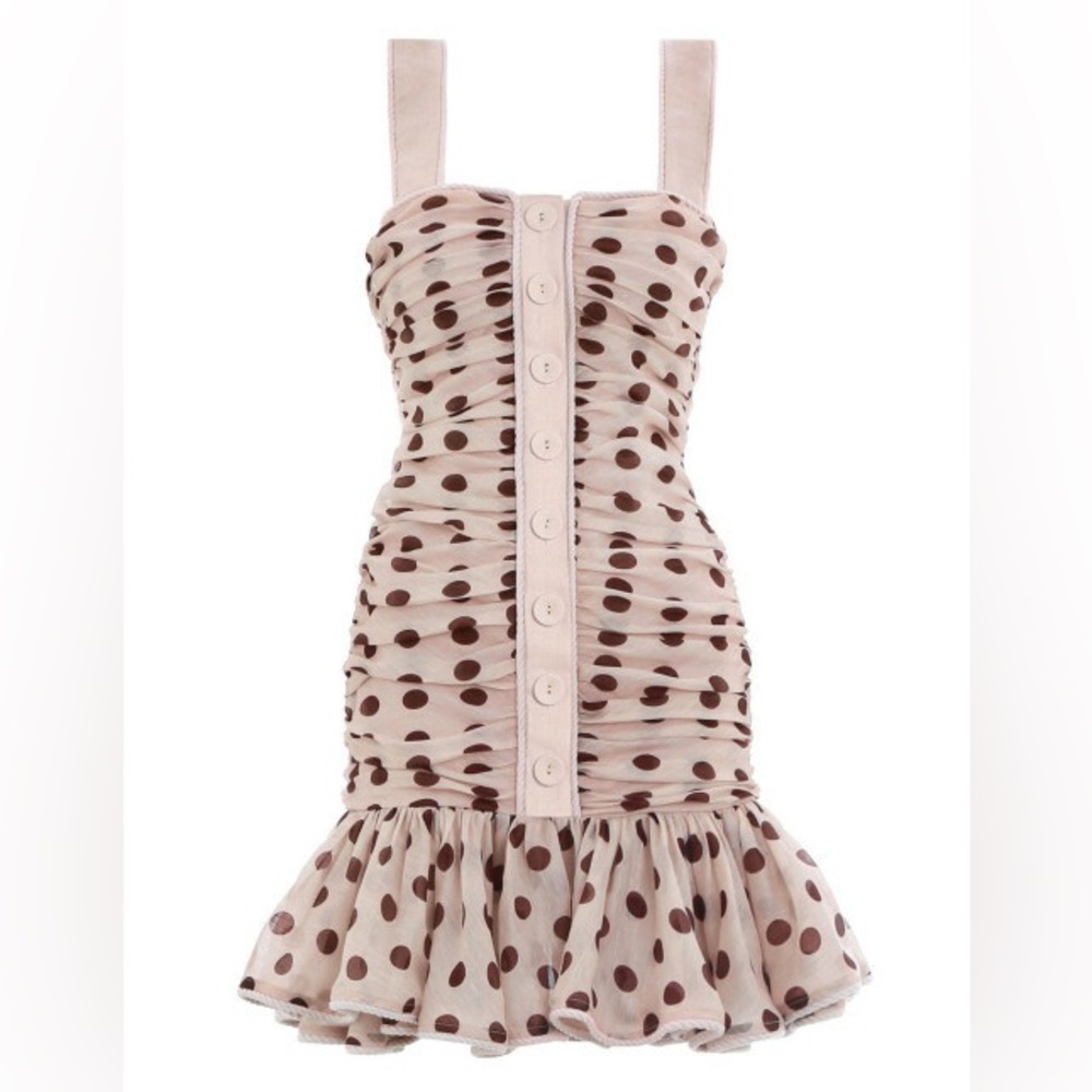 Zimmermann Cream Mini Dress with Brown Polka Dots